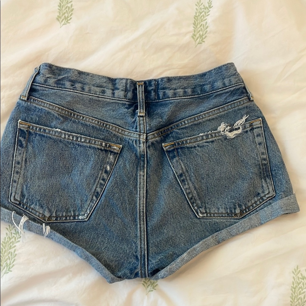 Agolde Distressed Blue Jean Shorts - Picture 3 of 3